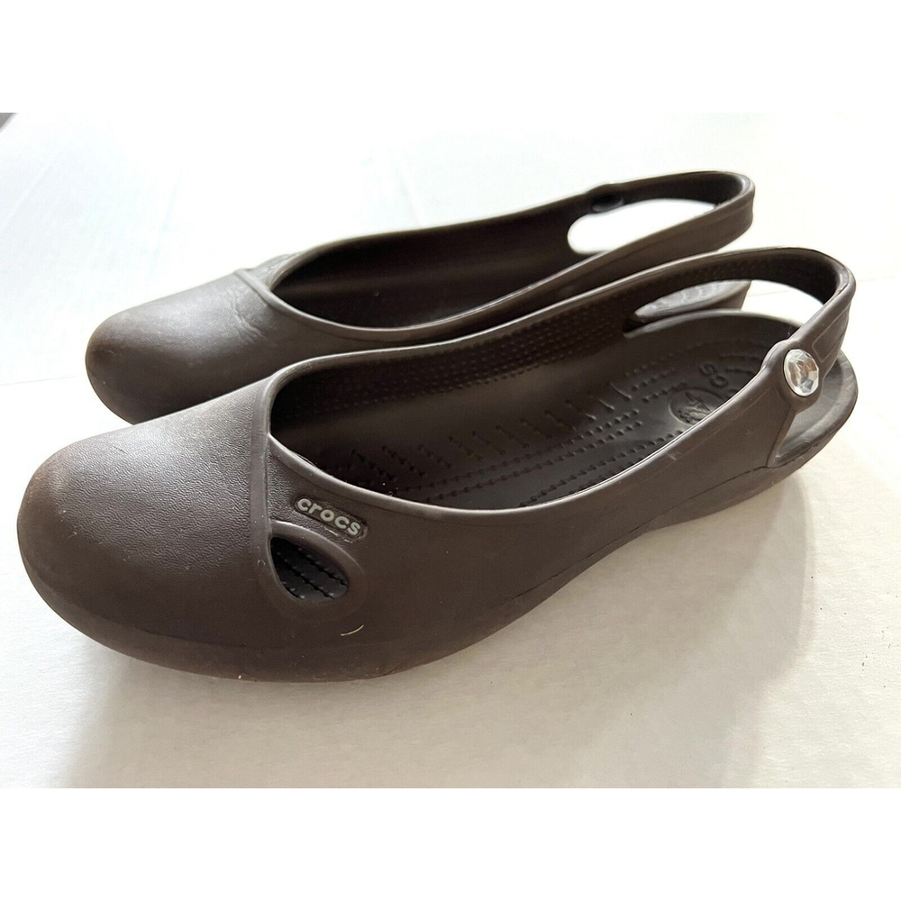Crocs Olivia Sandal Womens 9M Rhinestone Slingback Ballet Flats Comfort Brown